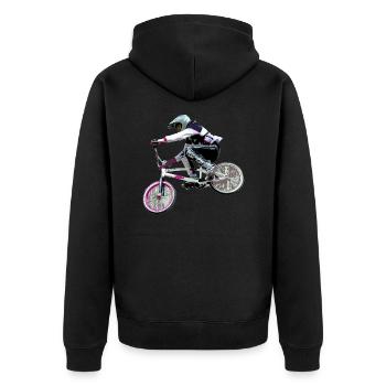 BMX - Unisex Premium Bio Zip Hoodie - Schwarz - Hinten - Nico (187cm)