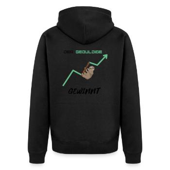 Aktien Faultier 1 - Unisex Premium Bio Zip Hoodie - Schwarz - Hinten - Nico (187cm)