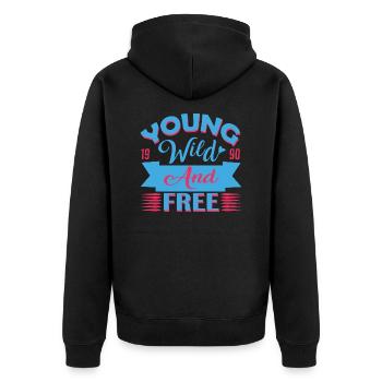 jung wild und frei - Unisex Premium Bio Zip Hoodie - Schwarz - Hinten - Nico (187cm)