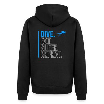 Divers Diving eat sleep dive repeat sayings - Unisex Premium Organic Zip Hoodie - black - Back - Nico (187cm)