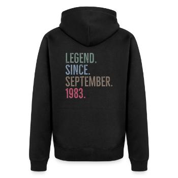 Légende depuis septembre 1983 - Veste à capuche bio Premium Unisexe - noir - Dos - Nico (187cm)