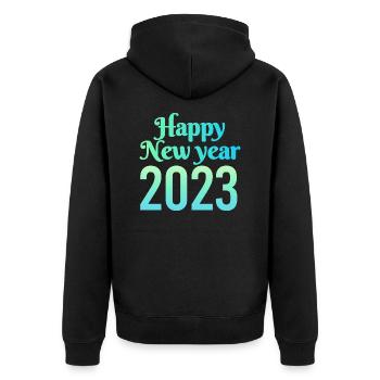 Frohes neues Jahr 2023 - Unisex Premium Bio Zip Hoodie - Schwarz - Hinten - Nico (187cm)