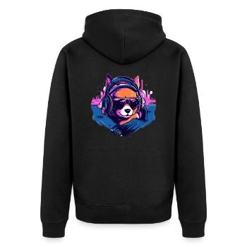 Shiba Inu in Synth Wave Style - Unisex Premium Organic Zip Hoodie - black - Back - Nico (187cm)