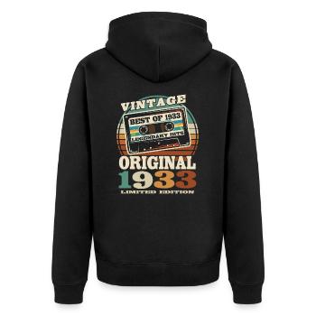 90 Jahre alt - Geburtstag 1933 - 1933 geboren - Unisex Premium Bio Zip Hoodie - Schwarz - Hinten - Nico (187cm)