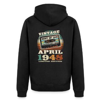 Né en avril 1948 - 75 ans - Veste à capuche bio Premium Unisexe - noir - Dos - Nico (187cm)