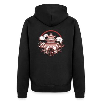 Chinesische Folklore - Unisex Premium Bio Zip Hoodie - Schwarz - Hinten - Nico (187cm)