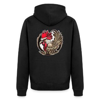 Hahn des Glücks - Unisex Premium Bio Zip Hoodie - Schwarz - Hinten - Nico (187cm)
