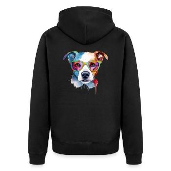 Rox, der Hund mit Brille - Unisex Premium Bio Zip Hoodie - Schwarz - Hinten - Nico (187cm)