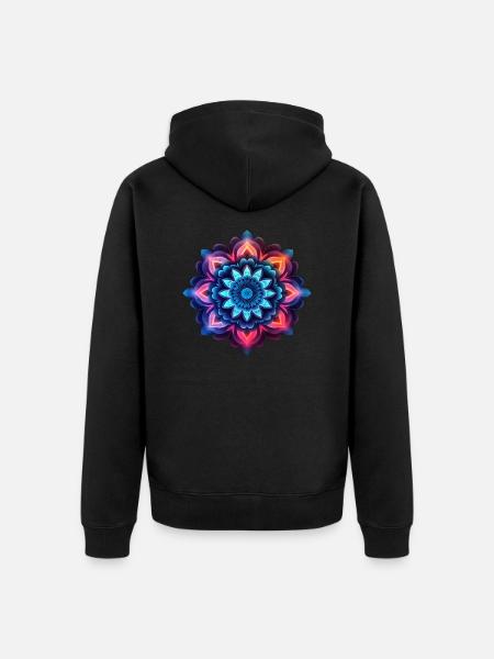 Mandala bunte Blume Neon - Unisex Premium Bio Zip Hoodie - Schwarz