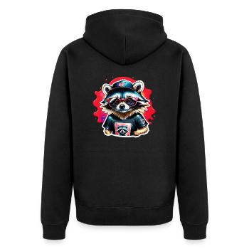 Cooler Waschbär mit Mütze und Brille - Unisex Premium Bio Zip Hoodie - Schwarz - Hinten - Nico (187cm)