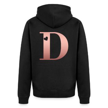 Buchstabe D Roségold - Unisex Premium Bio Zip Hoodie - Schwarz - Hinten - Nico (187cm)