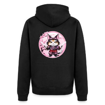 Samurai Katze & Kirschblüten #1 - Unisex Premium Bio Zip Hoodie - Schwarz - Hinten - Nico (187cm)