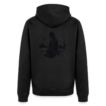 Zen-Samurai - Unisex Premium Bio Zip Hoodie - Schwarz - Hinten - Nico (187cm)