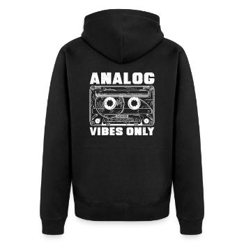 Analog Vibes Only - Music Lover Gift - Unisex Premium Organic Zip Hoodie - black - Back - Nico (187cm)