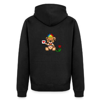Pixel-Bären-Stolz - Unisex Premium Bio Zip Hoodie - Schwarz - Hinten - Nico (187cm)