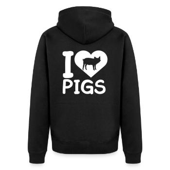 I Love Schweine Herz Schweinchen Silhouette Liebe - Unisex Premium Bio Zip Hoodie - Schwarz - Hinten - Nico (187cm)