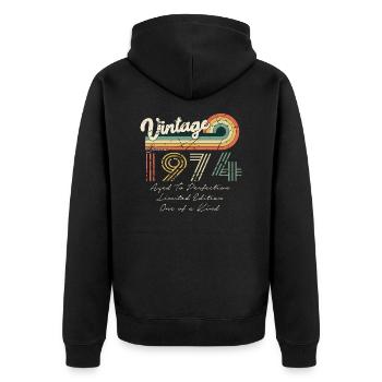 1974 Vintage Klassiker 1974 - Unisex Premium Bio Zip Hoodie - Schwarz - Hinten - Nico (187cm)