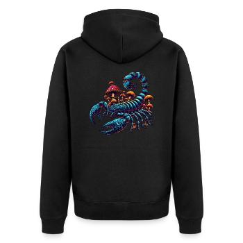 Psychedelischer Skorpion mit Pilzen - Unisex Premium Bio Zip Hoodie - Schwarz - Hinten - Nico (187cm)