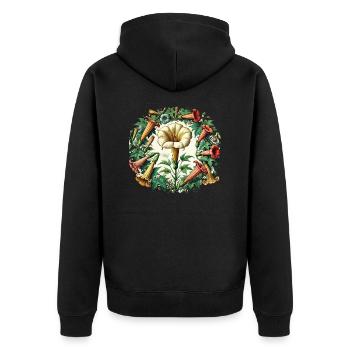 Vintage Trompetenblume Blume - Unisex Premium Bio Zip Hoodie - Schwarz - Hinten - Nico (187cm)