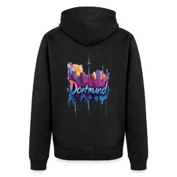 Dortmund - Unisex Premium Bio Zip Hoodie - Schwarz - Hinten - Nico (187cm)