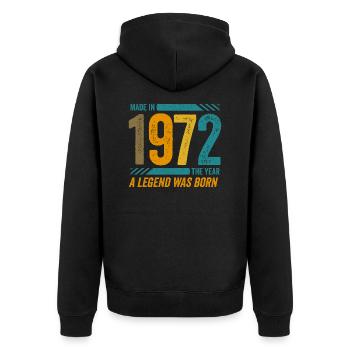 Hergestellt im Jahr 1972, dem Jahr, in dem eine Legende geboren wurde - Unisex Premium Bio Zip Hoodie - Schwarz - Hinten - Nico (187cm)