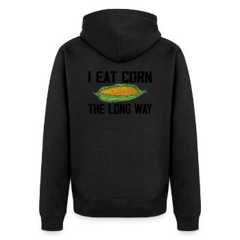 I Eat Corn The Long Way Inappropriate Embarrassing - Unisex Premium Organic Zip Hoodie - black - Back - Nico (187cm)