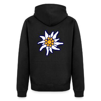 Weiße Alpen Edelweiß Blume Bergblume Berge Wandern - Unisex Premium Bio Zip Hoodie - Schwarz - Hinten - Nico (187cm)