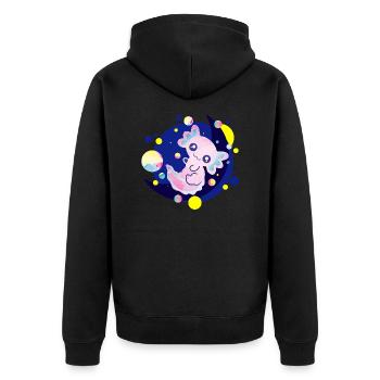 Cute Axolotl on Moon Flying Bubbles Bubbles - Unisex Premium Organic Zip Hoodie - black - Back - Nico (187cm)