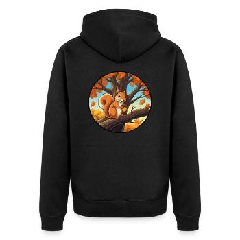 Eichhörnchen mit einer Eichel im Baum - Unisex Premium Bio Zip Hoodie - Schwarz - Hinten - Nico (187cm)