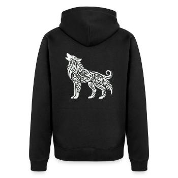 wolf tribal tier - Unisex Premium Bio Zip Hoodie - Schwarz - Hinten - Nico (187cm)