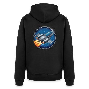Raumschiff silber klein - Unisex Premium Bio Zip Hoodie - Schwarz - Hinten - Nico (187cm)