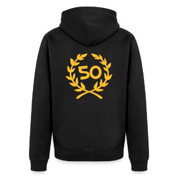 50 - Unisex Premium Bio Zip Hoodie - Schwarz - Hinten - Nico (187cm)