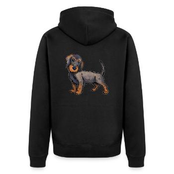 Rauhaardackel - Unisex Premium Bio Zip Hoodie - Schwarz - Hinten - Nico (187cm)