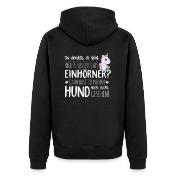 Einhorn vs Hund - Unisex Premium Bio Zip Hoodie - Schwarz - Hinten - Nico (187cm)