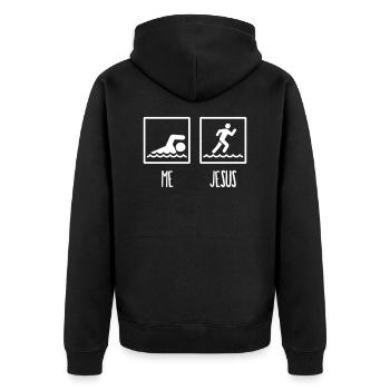 Walking over Water Jesus Geschenk - Unisex Premium Bio Zip Hoodie - Schwarz - Hinten - Nico (187cm)