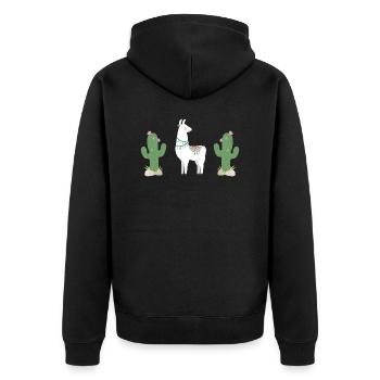 my lovely lama & cactus, weiß - Unisex Premium Bio Zip Hoodie - Schwarz - Hinten - Nico (187cm)
