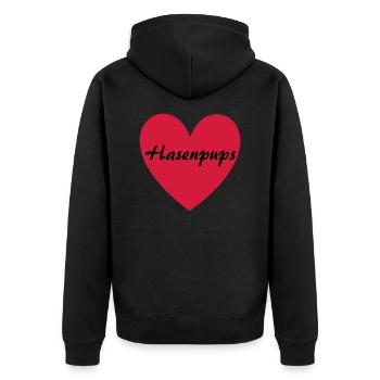 Hasenpups mit Herz - Unisex Premium Bio Zip Hoodie - Schwarz - Hinten - Nico (187cm)