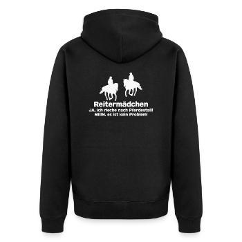 Reitermädchen Reiten Pferde Pferdespruch - Unisex Premium Bio Zip Hoodie - Schwarz - Hinten - Nico (187cm)