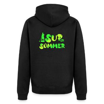 super sommer SUP - Unisex Premium Bio Zip Hoodie - Schwarz - Hinten - Nico (187cm)