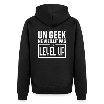 Ein Geek älter Nicht auf der Ebene auf der Geek-Geschenk - Unisex Premium Bio Zip Hoodie - Schwarz - Hinten - Nico (187cm)