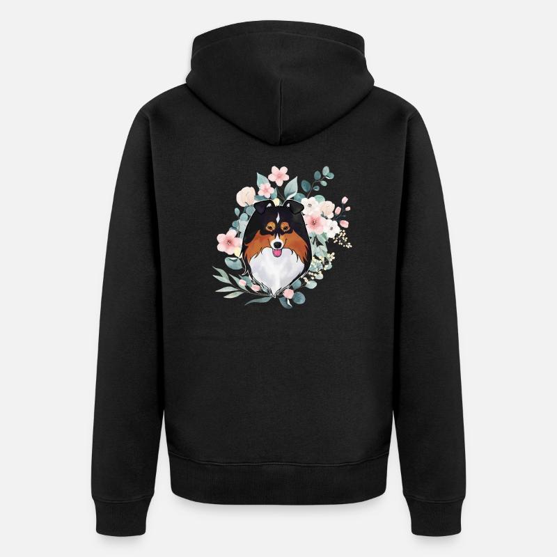 Sheltie fleurs tri noires - Veste à capuche bio Premium Unisexe - noir