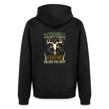 Fishing Hunting Solves Problems Outdoor Lover - Unisex Premium Bio Zip Hoodie - Schwarz - Hinten - Nico (187cm)