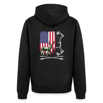 Bow Hunting American Hunter USA Flag Deer Hunt - Unisex Premium Bio Zip Hoodie - Schwarz - Hinten - Nico (187cm)