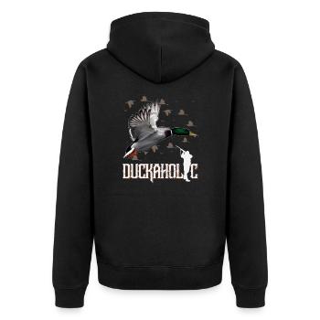 Duckaholic Bird Hunting Duck Hunter Outdoor - Unisex Premium Organic Zip Hoodie - black - Back - Nico (187cm)