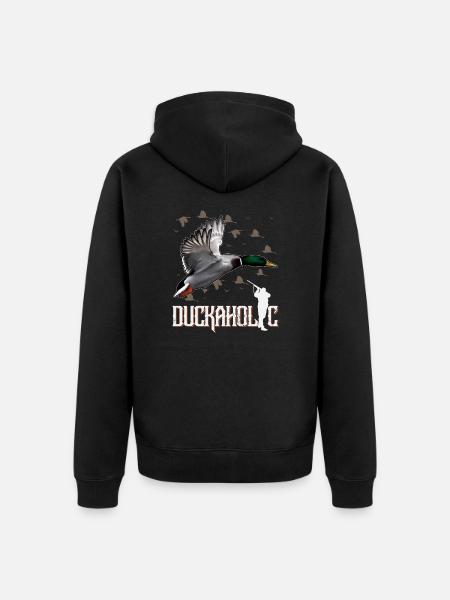 Duckaholic Bird Jagt Duck Hunter Udendørs - Premium økologisk unisex-hættejakke - sort
