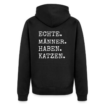 raubkatze geburtstag falbkatze cool zitat - Unisex Premium Bio Zip Hoodie - Schwarz - Hinten - Nico (187cm)