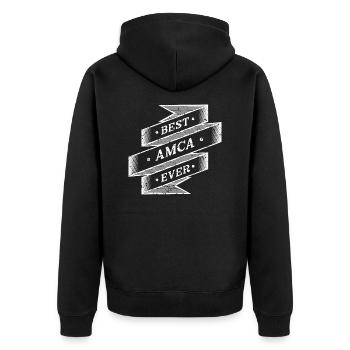 Best Amca Ever - Unisex Premium Bio Zip Hoodie - Schwarz - Hinten - Nico (187cm)