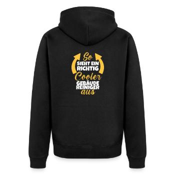 So Sieht Ein Richtig Cooler Gebäudereiniger aus - Unisex Premium Bio Zip Hoodie - Schwarz - Hinten - Nico (187cm)