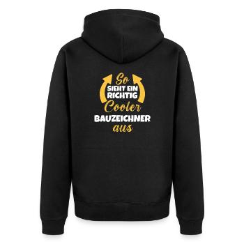 So Sieht Ein Richtig Cooler Bauzeichner aus - Unisex Premium Bio Zip Hoodie - Schwarz - Hinten - Nico (187cm)