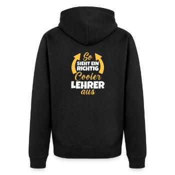 So Sieht Ein Richtig Cooler Lehrer aus - Unisex Premium Bio Zip Hoodie - Schwarz - Hinten - Nico (187cm)